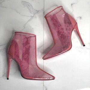 Pink Lace Print PVC & Patent Leather Ankle Boots